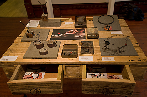 Katie Owen's contemporary jewellery inspired by abandoned industrial structures.  Her pieces involve multiple, interchangeable parts. 