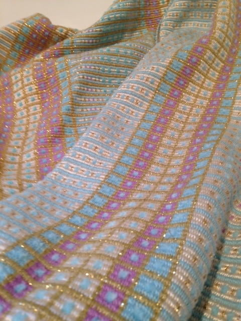 Mercerised cotton, glitter and chenille weft-faced samples with a much softer palette.