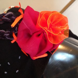 Shoulder detail graffiti dress - flower made from scrap from Anna Glasbrook's dress