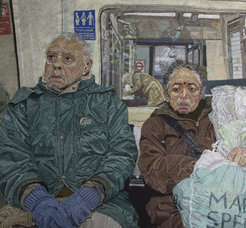 ‘A Couple on the Tube‘, 2014, free machine embroidery