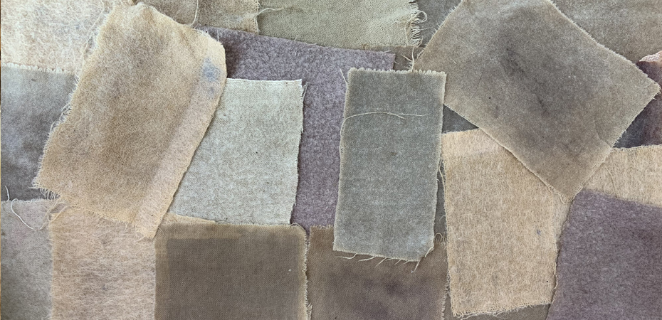 Rectangular scraps of vintage blankets in soft earth colours.