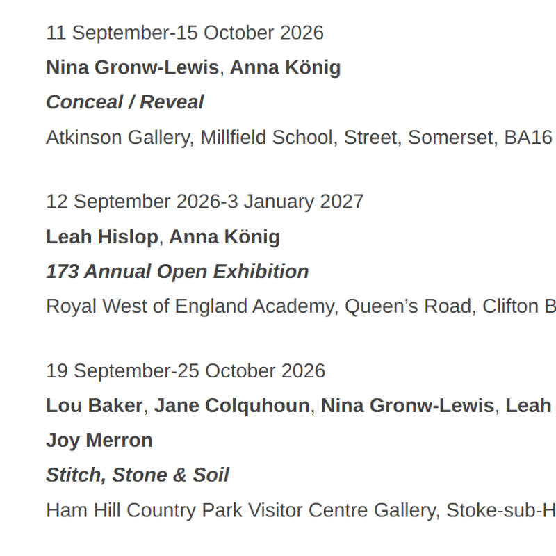 Dates for your diary