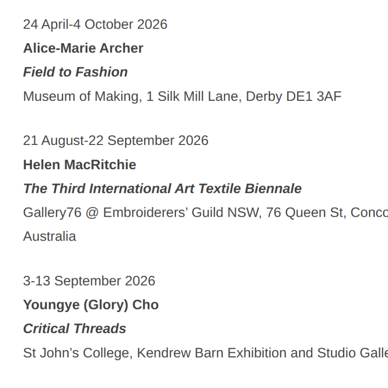 Dates for your diary